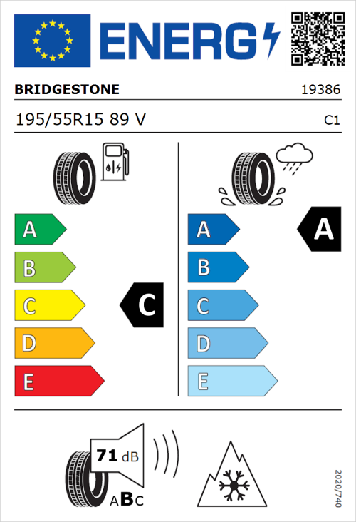 Tyre Label for Bridgestone Weather Control A005 EVO 195/55R15 89V