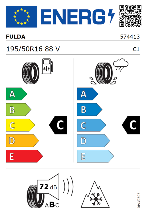 Tyre Label for Fulda MultiControl 195/50R16 88V