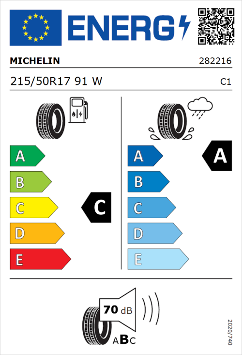 Tyre Label for Michelin Primacy 4+ 215/50R17 91W