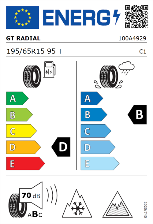 Tyre Label for GT Radial WinterPro 2 evo 195/65R15 95T