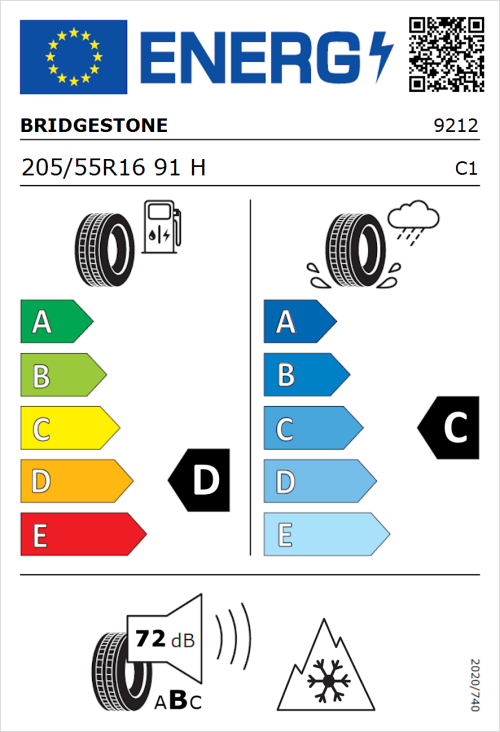 Tyre Label for Bridgestone Blizzak LM001 205/55R16 91H
