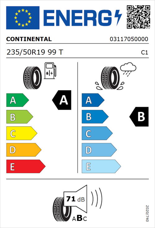 Tyre Label for Continental EcoContact 6Q 235/50R19 99T