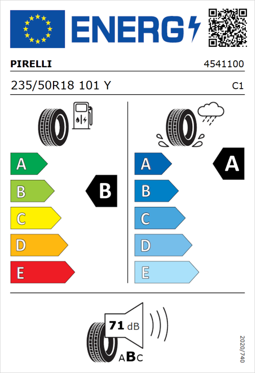 Tyre Label for Pirelli Cinturato C3 235/50R18 101Y