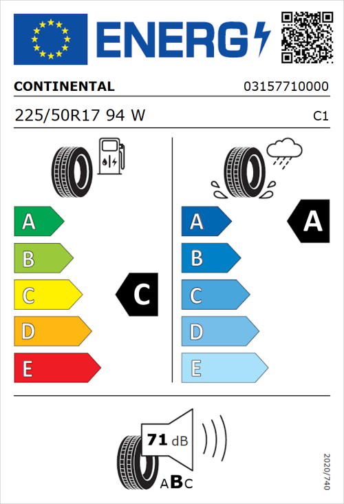 Tyre Label for Continental ContiSportContact 5 225/50R17 94W