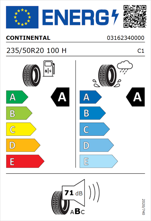 Tyre Label for Continental EcoContact 7 235/50R20 100H