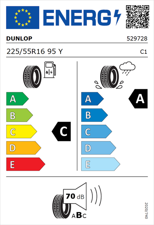 Tyre Label for Dunlop SP SportMaxx RT 225/55R16 95Y