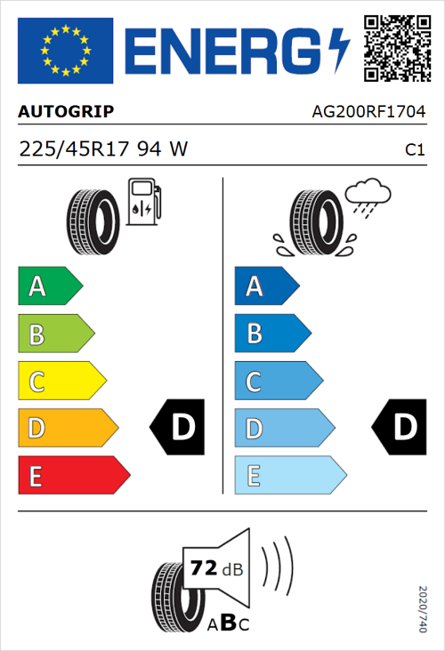 Tyre Label for Autogrip Grip 200 225/45R17 94W