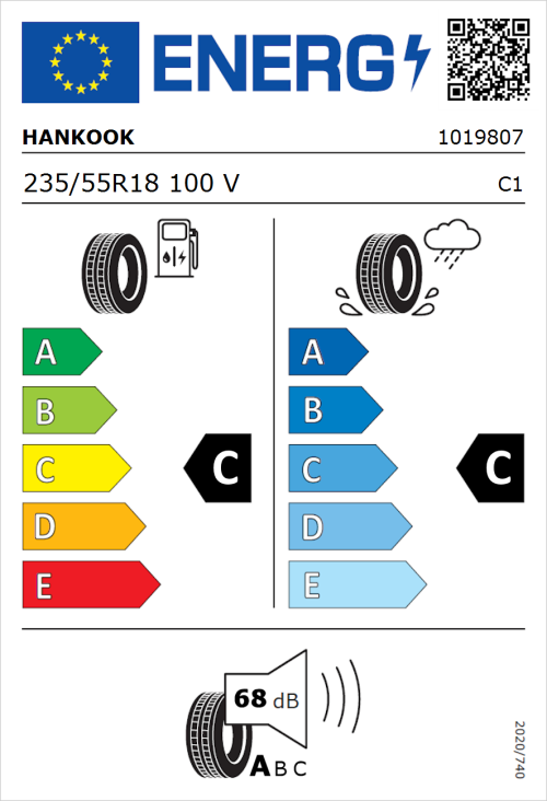 Tyre Label for Hankook Ventus S1 Evo2 (K117A) 235/55R18 100V